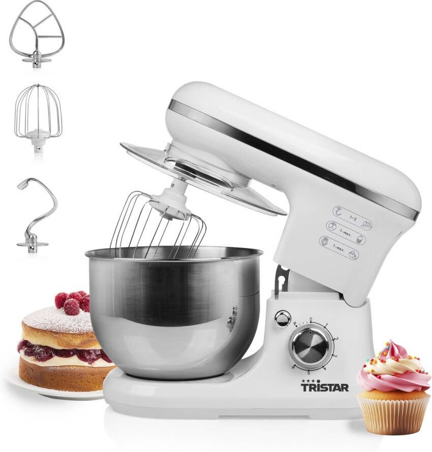 Tristar Keukenmachine MX-4817 Keukenmixer met mengkom 5 Liter Inclusief 3 deeghaken Keukenrobot 6 Programma's Vaatwasbestendig 1200 watt Wit - Foto 2