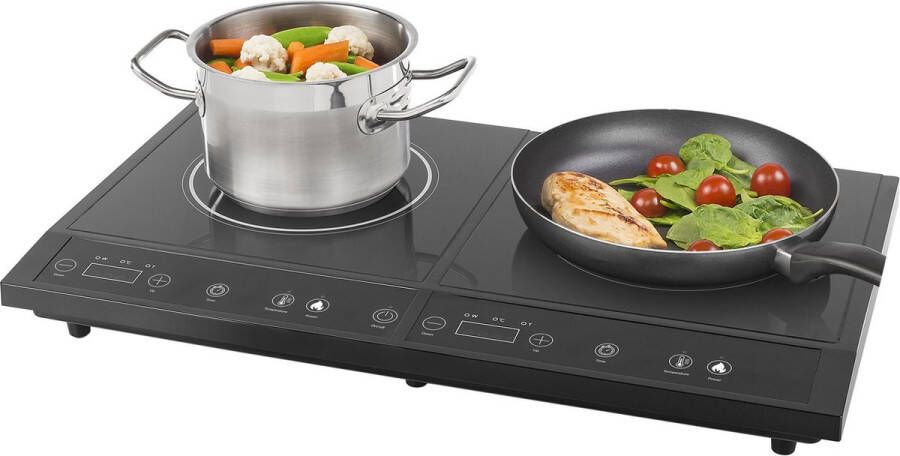 Tristar Elektrische Kookplaat IK-6179 Dubbele inductie kookplaat Vrijstaande Elektrische Kookplaat 2 Kookzones Digitale bediening Zwart