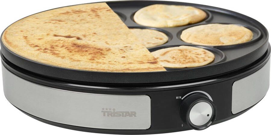 Tristar Pannenkoekenmaker 2-in-1 BP-2639 Pancakes maker met omkeerbare plaat Voor pannenkoeken en mini Pancakes Regelbare thermostaat – Inclusief Accessoires RVS - Foto 2