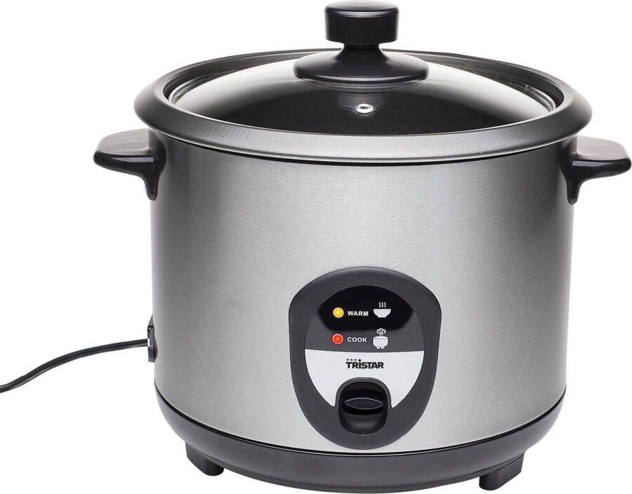 Tristar Rijstkoker RK-6127 Geschikt voor 8 personen 1 5 Liter Inclusief gratis lepel maatbeker en spatel Droogkookbeveiliging & Warmhoudfunctie Antiaanbaklaag en vaatwasserbestendige onderdelen RVS