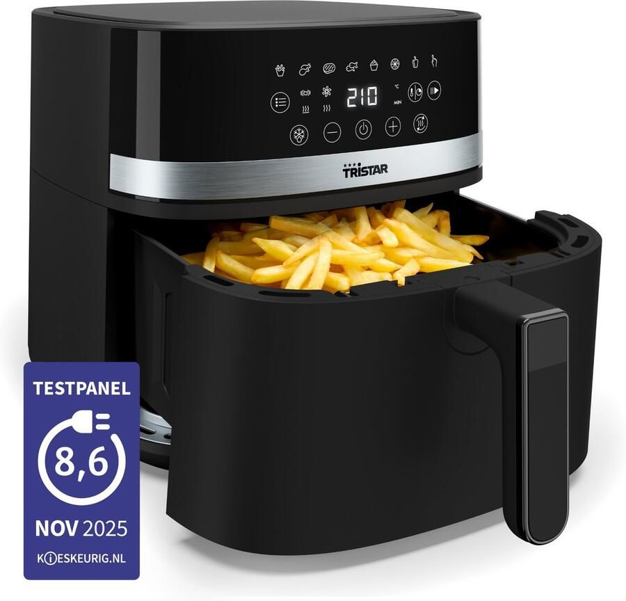 Tristar Airfryer FR-9418 8 Liter Heteluchtfriteuse Grote Capaciteit XXL PFAS Vrij 7 programma's Warmhoudfunctie 2000 Watt Zwart