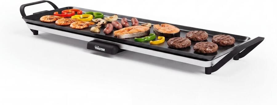 Tristar Grillplaat BP-2668 Tafelgrill L: 70 x 23 cm Voor binnen en buiten BPA Free Gourmet bakplaat voor op tafel 6 tot 8 personen Met regelbare thermostaat Anti-aanbaklaag Zwart