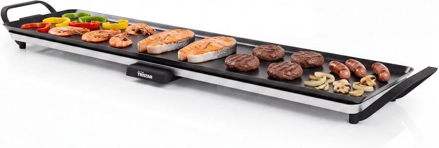 Tristar Grillplaat BP-2669 Tafelgrill XL 90 x 23 cm Voor binnen en buiten BPA Free Gourmet bakplaat voor op tafel 10 personen Met regelbare thermostaat Anti-aanbaklaag Zwart