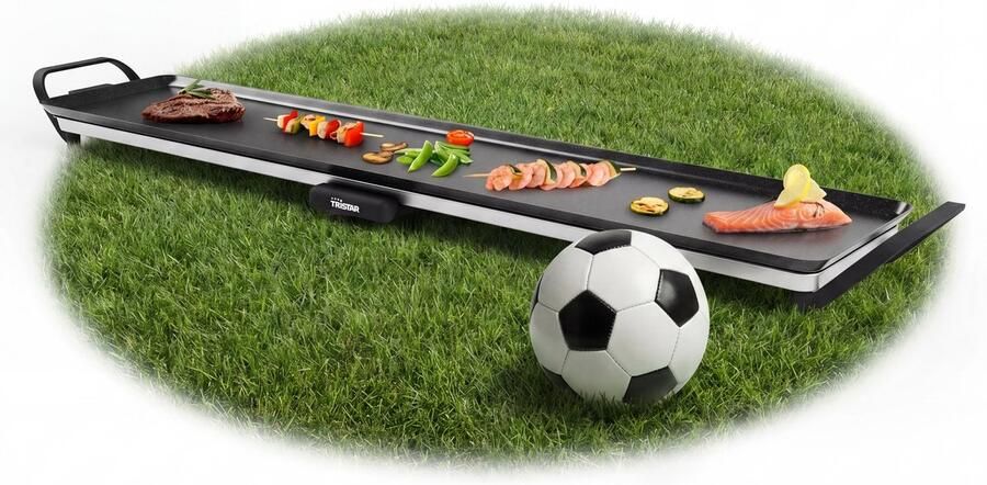 Tristar Grillplaat BP-2670- Tafelgrill XXL: 100 x 23 cm Voor binnen en buiten BPA Free Gourmet bakplaat voor op tafel 10 tot 12 personen Met regelbare thermostaat Anti-aanbaklaag Zwart