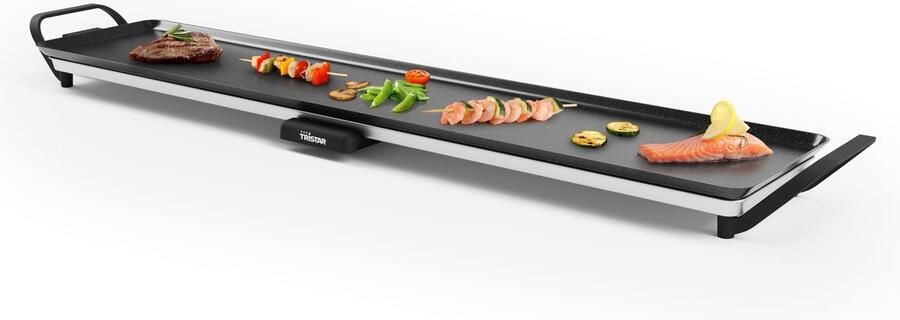 Tristar Grillplaat BP-2670- Tafelgrill XXL: 100 x 23 cm Voor binnen en buiten BPA Free Gourmet bakplaat voor op tafel 10 tot 12 personen Met regelbare thermostaat Anti-aanbaklaag Zwart