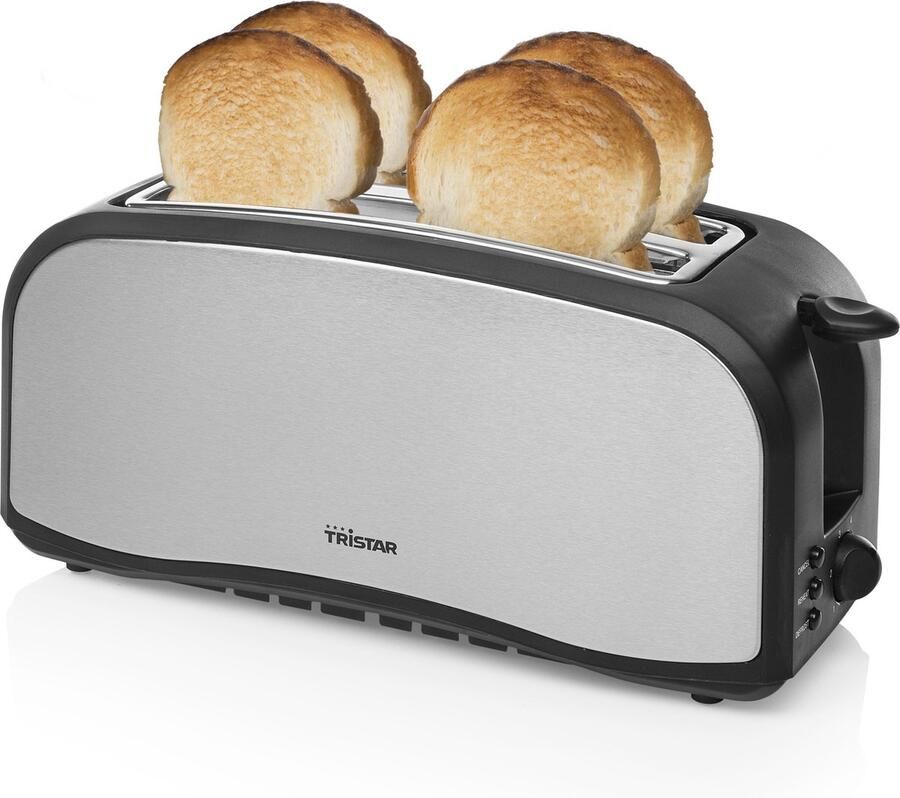 Tristar Broodrooster BR-1046 7 instelbare bruiningsstanden 2 lange sleuven voor 4 boterhammen RVS - Foto 2
