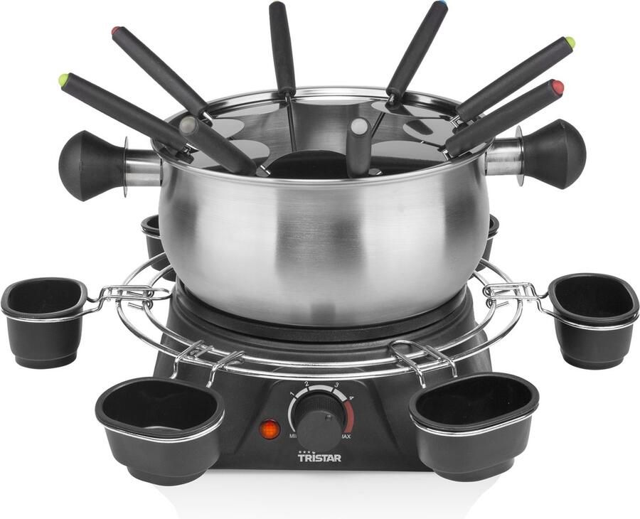 Tristar FO-1109 Fonduepan – Fondue Elektrisch Fondueset 8 personen 1 3 liter – Roestvrijstaal met sausring