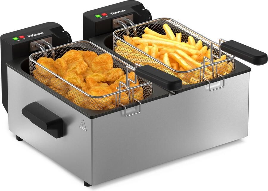 Tristar Frituurpan 2x3 liter FR-9332 Dubbele Friteuse 2x 1800W Pannen apart te bedienen koud zone RVS