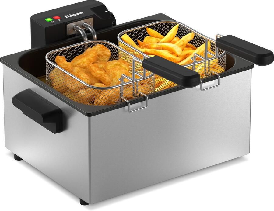 Tristar Frituurpan 5 liter FR-9330 Friteuse 3000W 1 grote 2 kleine manden Kijkvenster RVS WK