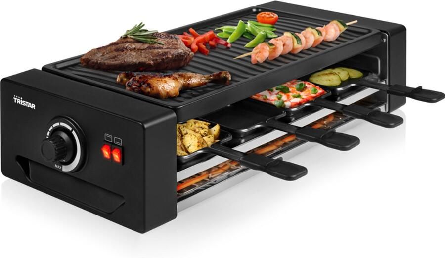 Tristar Gourmetstel en Pizzaoven RA-2736 Gourmet- en Pizzaset 8 personen Met extra hittebron Gourmetstel met unieke pizzastand Gourmet bakplaat en pizzamaker Zwart