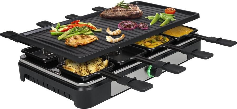 Tristar Gourmetstel RA-2746 Gourmetset voor 8 personen Met grote grillplaat Gourmetplaat met regelbare temperatuur PFAS vrij Zwart RVS