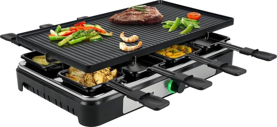 Tristar Gourmetstel RA-2748 Raclette met omkeerbare grillplaat Gourmetset voor 8 personen Bakplaat Gourmet Raclette én teppanyaki Zwart