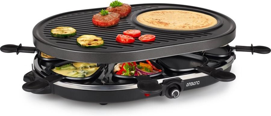 Tristar Gourmetstel RA-2996 Gourmet Raclette 8 personen Grillplaat met pannenkoekenvorm PFAS vrij Zwart