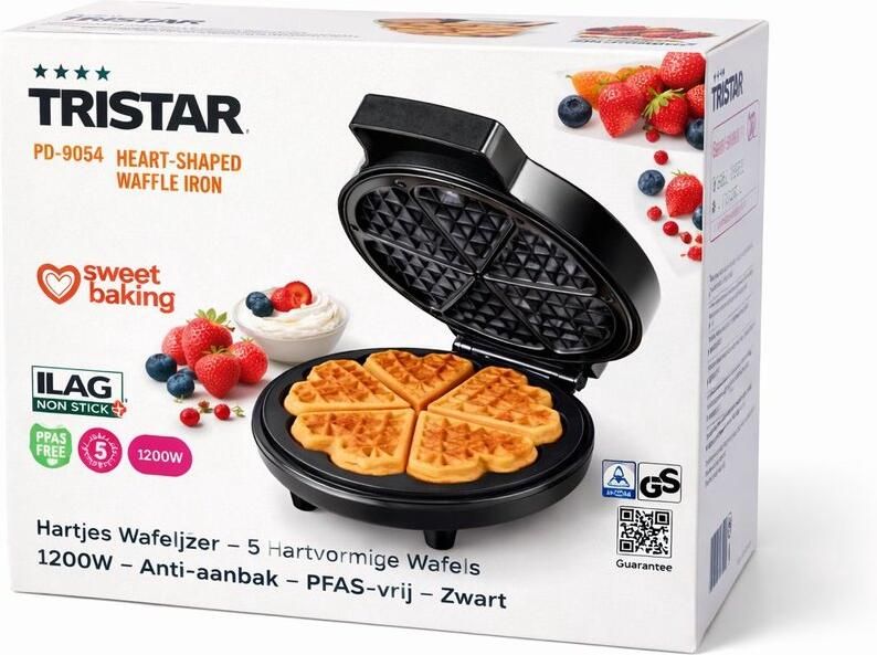 Tristar Hartjes Wafelijzer- 5 Hartvormige Wafels- 1200W-Anti-aanbak- PFAS-vrij