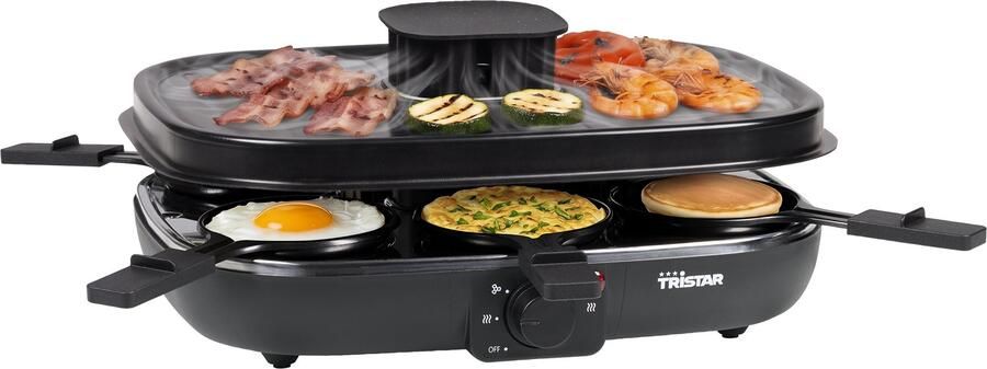 Tristar Raclette Clean Air Gourmetstel -Ingebouwde afzuiging- Bakplaat 35 x 27 5 cm 1100W 6 personen RA-2765 Zwart