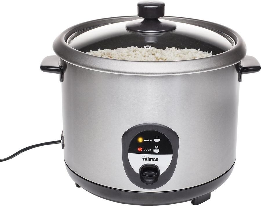 Tristar Rijstkoker RK-6129 Geschikt voor 10-12 personen 2.2 Liter Inclusief gratis lepel maatbeker en spatel Droogkookbeveiliging & Warmhoudfunctie Antiaanbaklaag en vaatwasserbestendige onderdelen- RVS