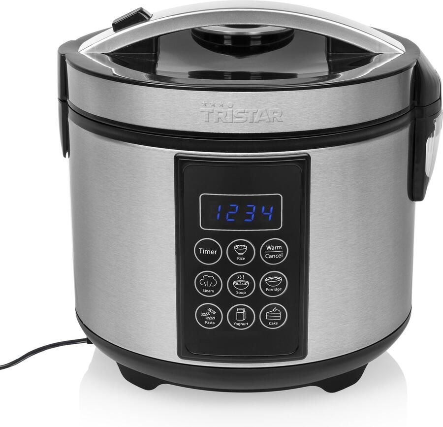 Tristar Rijstkoker RK-6132 Geschikt voor 10 porties Digitale Multicooker: Rijstkoker en Stoomkoker Inclusief gratis lepel maatbeker spatel en stoomrekje 1 5 liter – 7 Programma's – Warmhoudfunctie RVS