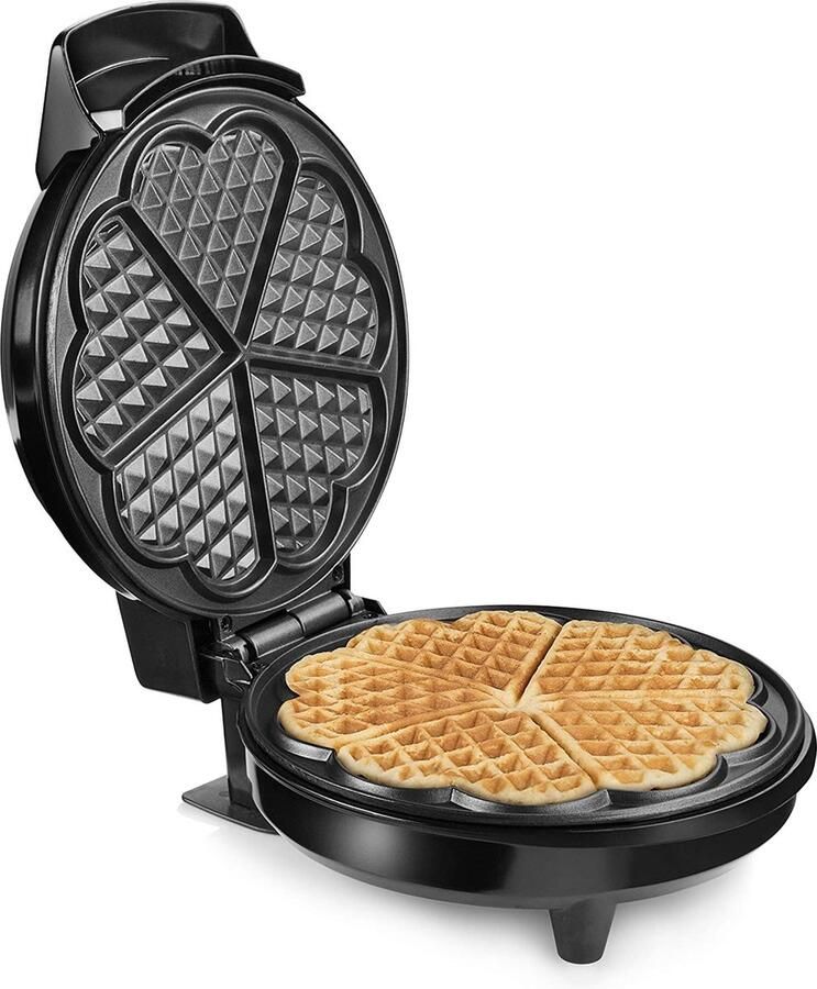 Tristar Wafelijzer WF-1160 Moederdag cadeautje Hartvormige wafels 5 wafels Rregelbare thermostaat 700 watt Anti-aanbaklaag Zwart