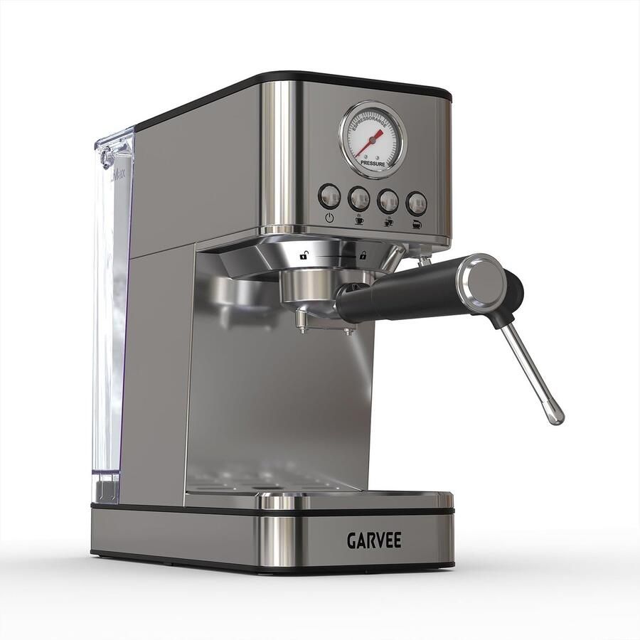 Triumpunpre Espressomachine RVS met Stoompijp 15x29x29cm Compacte Koffiemachine 1.7L Watertank Voor Espresso En Latte voor Thuis Kantoor Zilver