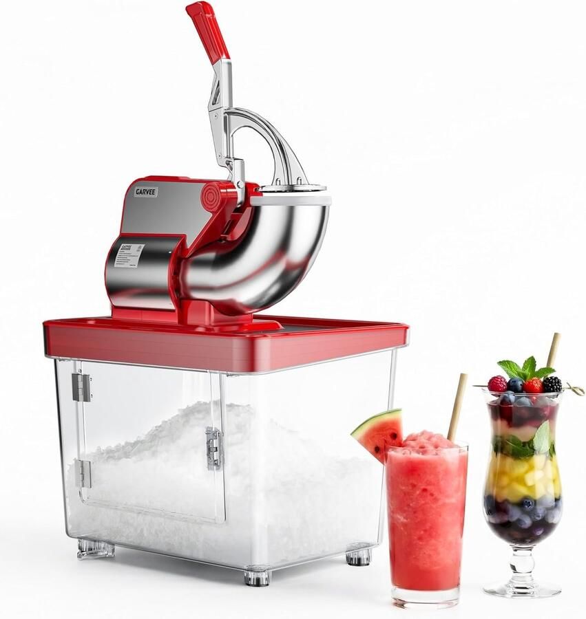 Triumpunpre Professionele 300 W-slush-ijsmachine – met ETL-certificering – commerciële roestvrijstalen ijsbreker met dubbel mes – tank van 50 l – 300 kg u – voor bars keukens en evenementen – rood