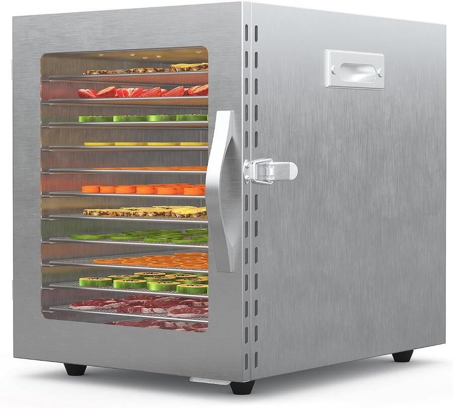 Triumpunpre RVS Voedseldroger 12 Lagen Trays 820W Voedseldroogoven & Fruitdroger van Roestvrij Staal RVS Droogoven voor Beef Jerky Fruit Groenten Kruiden & Hondensnacks