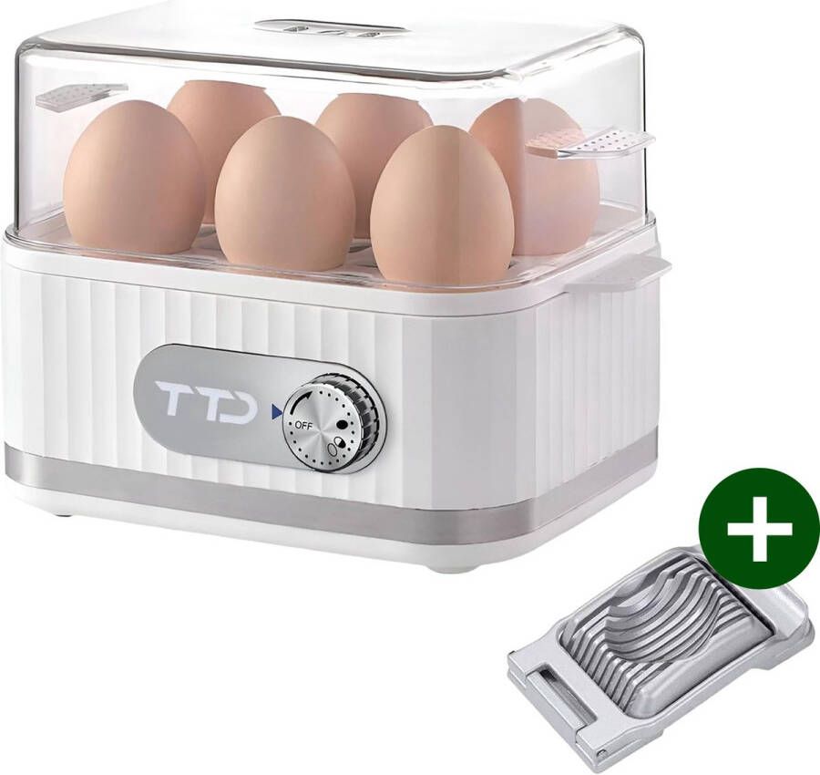 TTD Smart Eierkoker Elektrisch met Timer Eierwekker Eierkoker Electrisch Geschikt voor 1 tot 6 Eieren Inclusief Eierprikker en Maatbeker Met RVS Eiersnijder