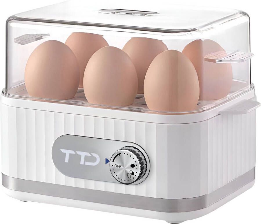 TTD Smart Eierkoker Elektrisch met Timer Geschikt voor 1 tot 6 Eieren Hardgekookt Zachtgekookt of Halfzacht Eierwekker Eierkoker Electrisch Inclusief Eierprikker en Maatbeker