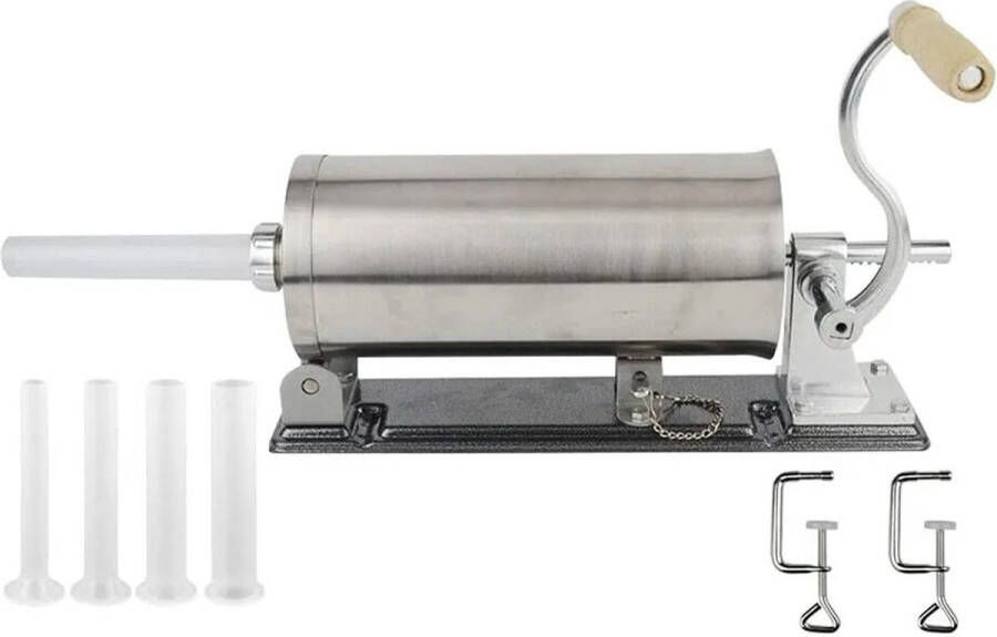 Tumex Handmatige Worstmachine Worstenvuller Worstenmaker RVS Met 4 Vulbuizen 3L Capaciteit Ø 17 21 25 29 mm