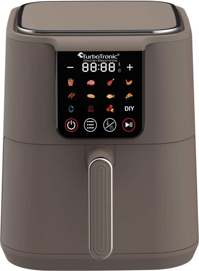 TurboTronic AF-250 Airfryer XL AirChef 6L- Heteluchtfriteuse Dual Heating 50ºC tot 200ºC 12 Kookprogramma's Truffle Grey