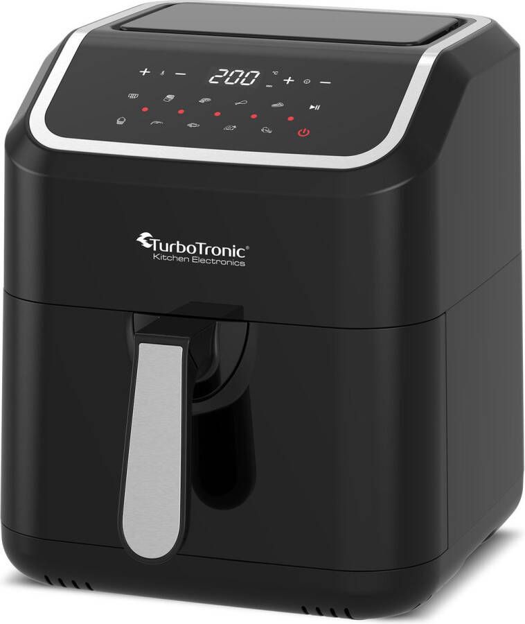 TurboTronic Airfryer XL AirChef 5L 1600W Heteluchtfriteuse Dual Heating 50ºC tot 200ºC 10 Kookprogramma's Zwart