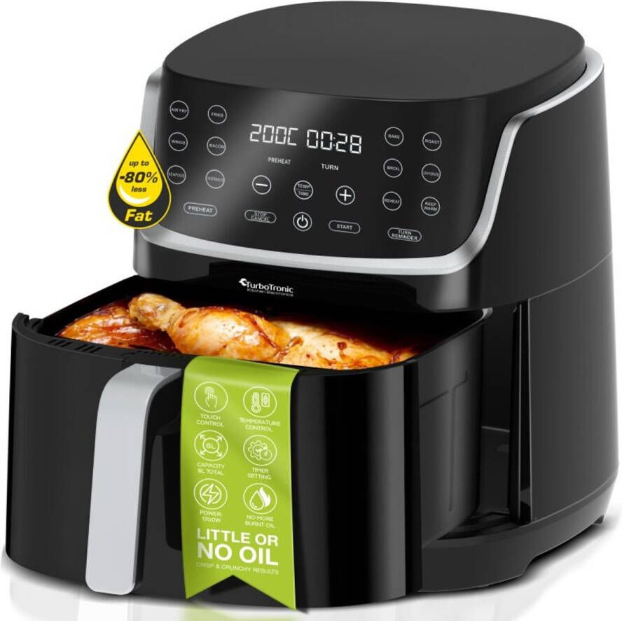 TurboTronic AF13D Airfryer XL Heteluchtfriteuse Dual Heating 80ºC tot 200ºC 13 Kookprogramma's Zwart