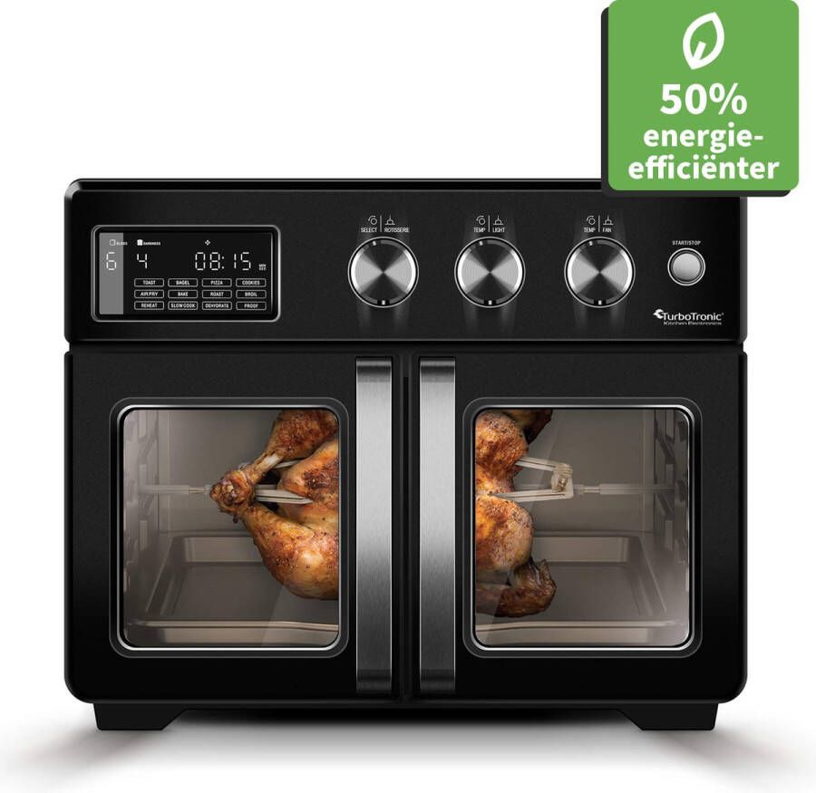 TurboTronic AFD32 Airfryer XXL en Oven – Dubbele Deur 32 Liter – Extra accessoires 12 kookprogramma's Timer tot 99 min. 25 tot 230 graden Zwart - Foto 2