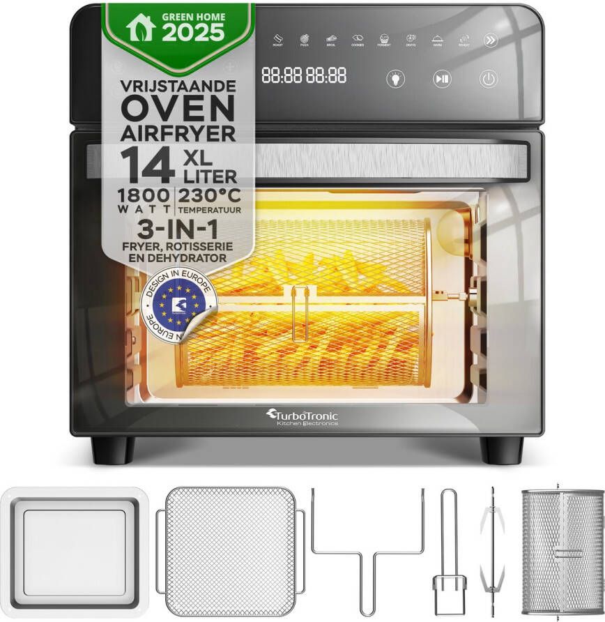 TurboTronic AFO14 Airfryer XXL en Vrijstaande Oven Insclusief Draaispit Mini Oven Zwart - Foto 2
