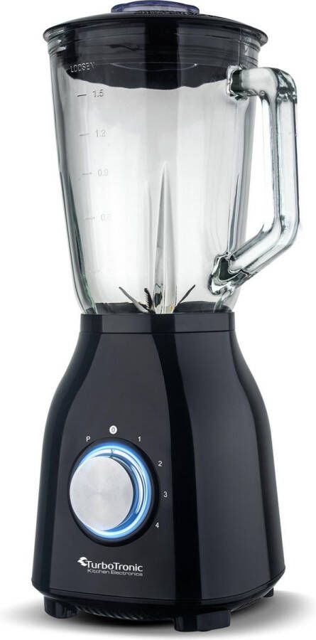 TurboTronic BG6 RVS Blender met 1.5L glazen mengbeker 1400W Zwart