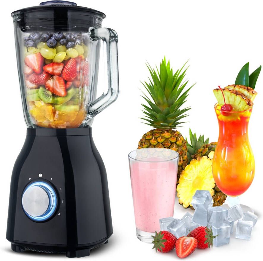 TurboTronic BG6 Blender Met glazen kan Smoothie blender Smoothie maker RVS Zwart - Foto 2