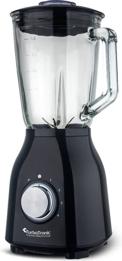 TurboTronic BG6 RVS Blender met 1.5L glazen mengbeker 1400W Zwart