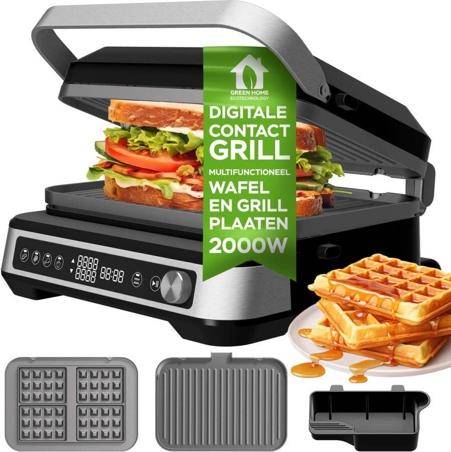 TurboTronic CG1W Contactgrill met uitneembare platen BPA Vrij Panini Grill 180º Uitklapbaar Tosti apparaat Zwart Wafelijzer