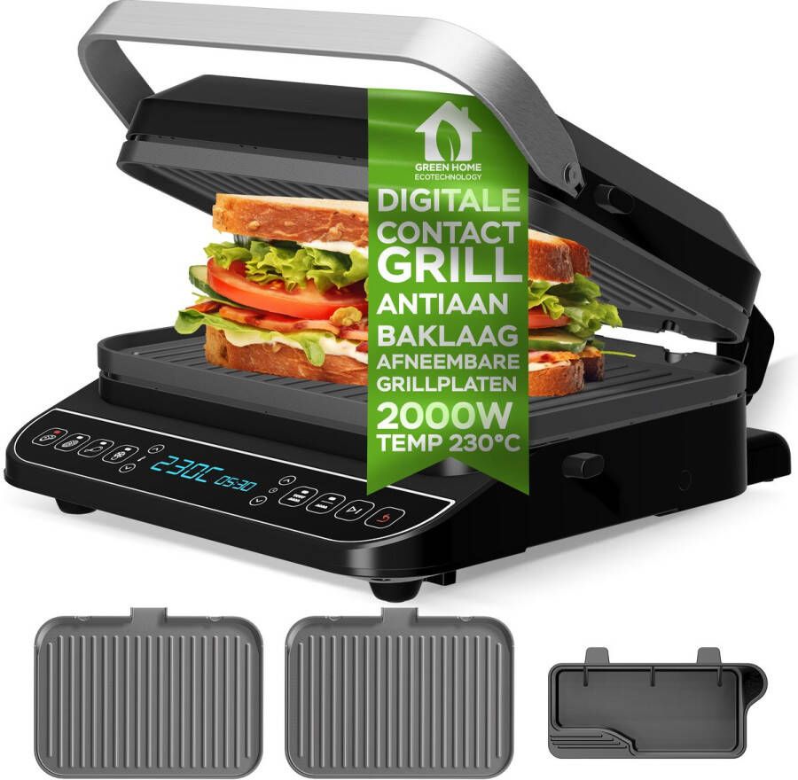 TurboTronic CG900 Contactgrill – 3-in-1 Wafelijzer Panini- & Tosti-ijzer – 180° Uitklapbaar – BPA-vrij – Zwart