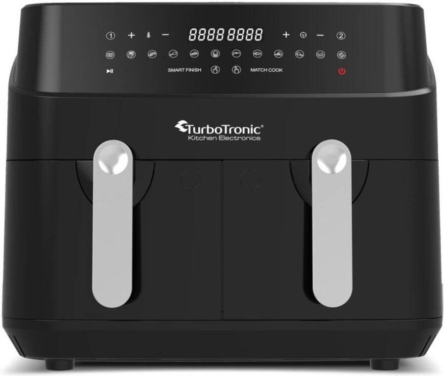 TurboTronic DAF5 Dubbele Airfryer XXL DualChef 9L 1600W Heteluchtfriteuse Dubbele Mand 2 x 4.5L 50ºC tot 200ºC 12 Kookprogramma's Zwart