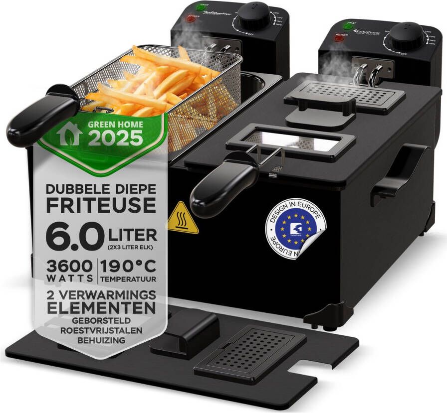 TurboTronic DF2 Friteuse 6 liter Dubbele Frituurpan met venster en 2 mandjes - Foto 2