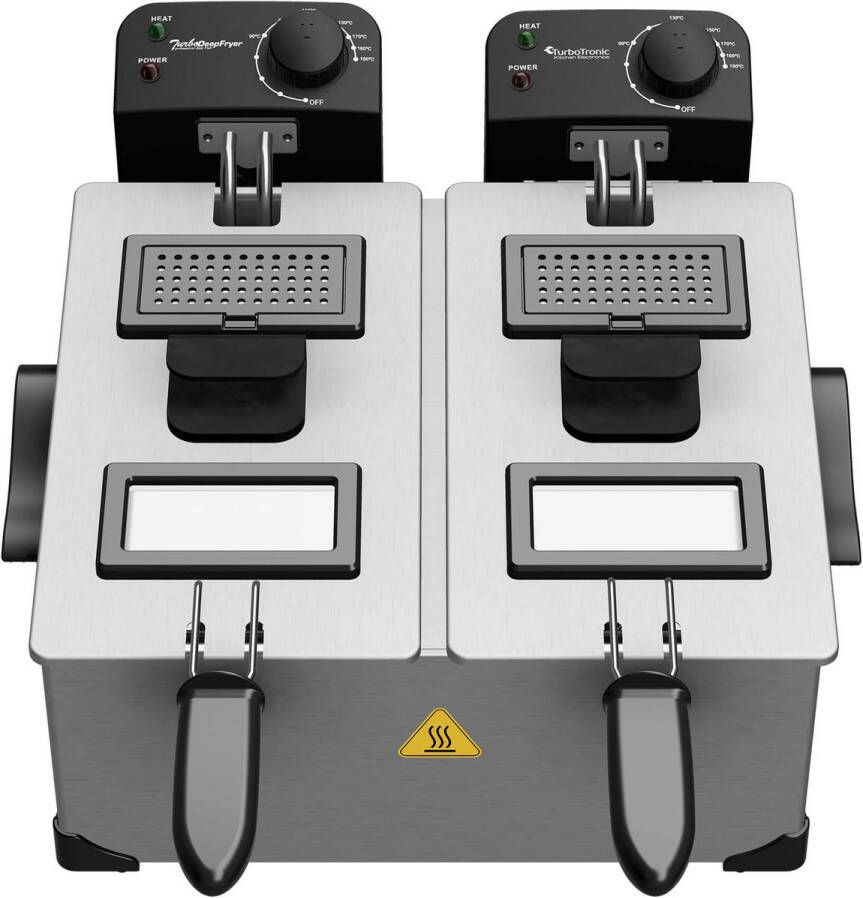 TurboTronic DF-2 Duo Dubbele frituurpan 2x 3 Liter Koude zone Zilver - Foto 3