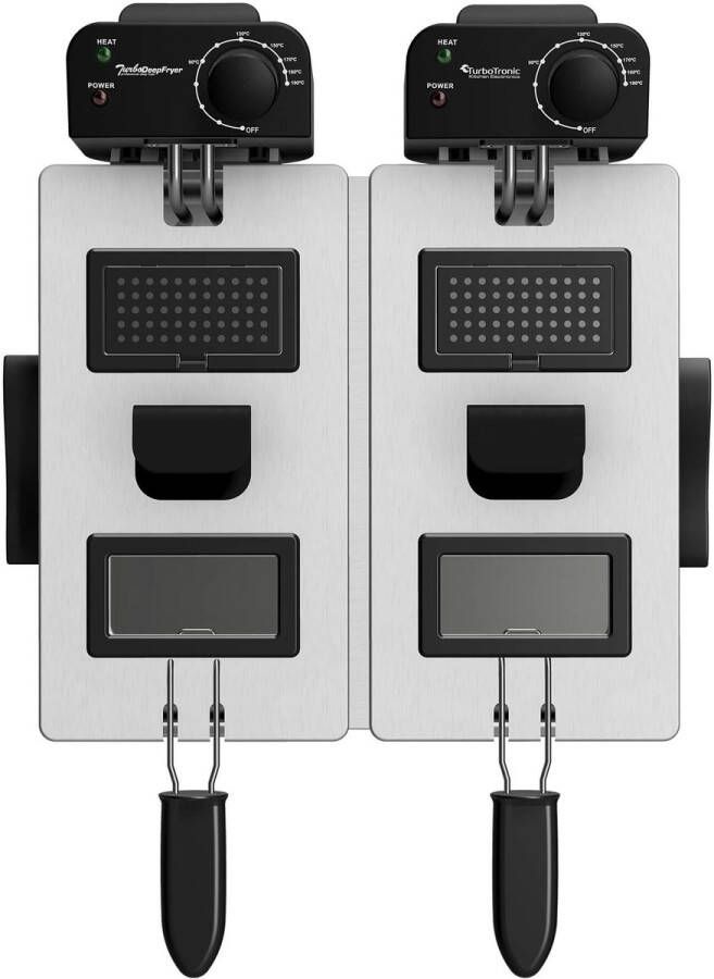 TurboTronic DF-2 Duo Dubbele frituurpan 2x 3 Liter Koude zone Zilver - Foto 2
