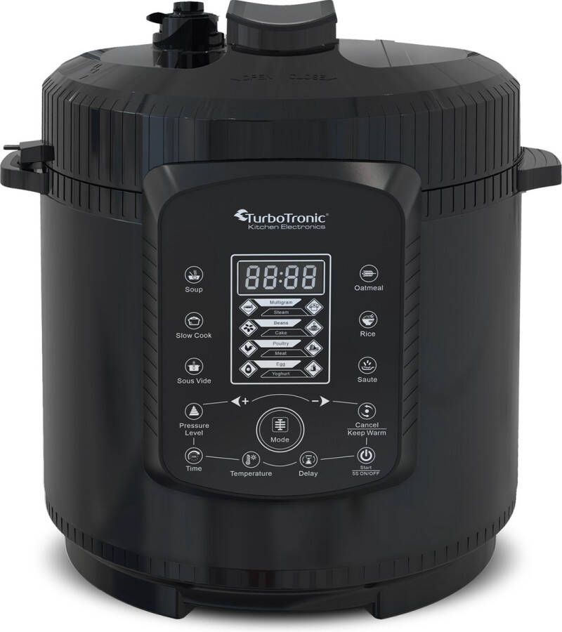 TurboTronic DPC9 Digitale Snelkookpan – Hogedrukpan 6 Liter – Zwart