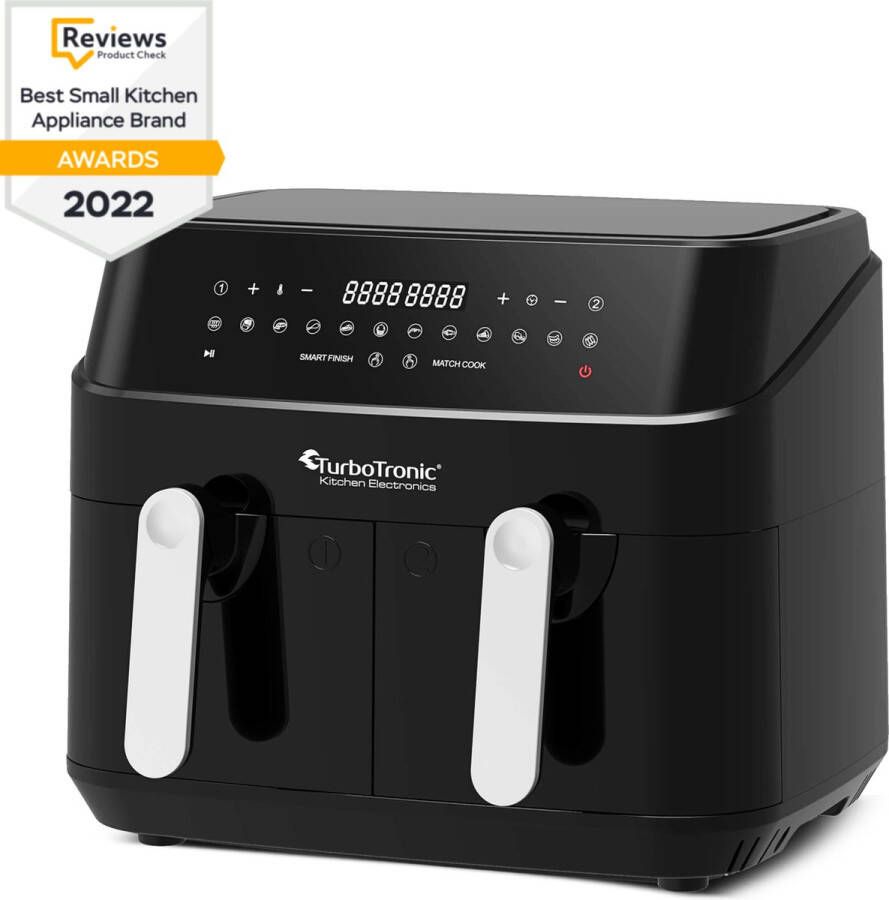 TurboTronic DAF5 Dubbele Airfryer XXL DualChef 9L 1600W Heteluchtfriteuse Dubbele Mand 2 x 4.5L 50ºC tot 200ºC 12 Kookprogramma's Zwart