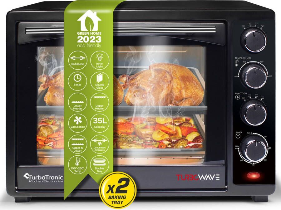 TurboTronic EV35 Elektrische vrijstaande oven 35 Liter Compact Mini Grillen bakken en opwarmen Hete lucht Max. 230 graden Timer Draaispit 1600W - Foto 5
