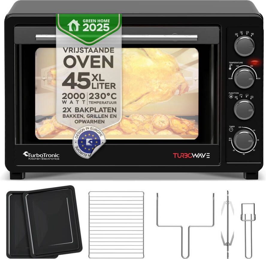 TurboTronic EV45 Vrijstaande Oven 45 Liter Zwart