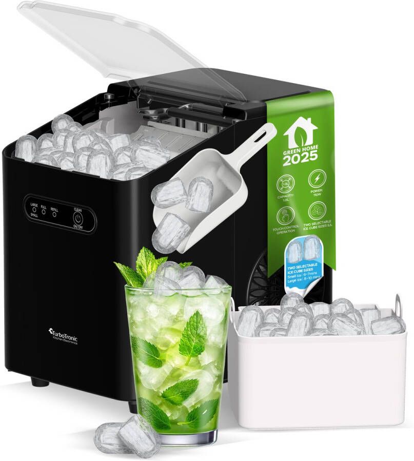 TurboTronic ICM1 IJsblokjesmachine- 1L – 10kg per 24u – IJsblokjesmaker – Zelfreinigend – Compact –Zwart