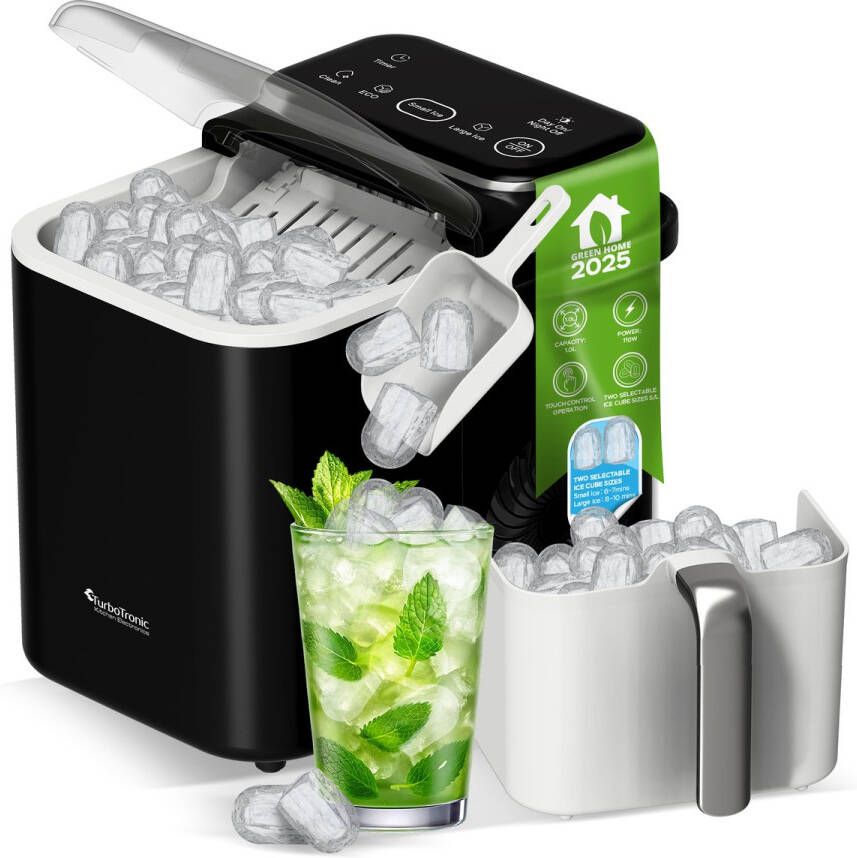 TurboTronic ICM2 IJsblokjesmachine- 1.5L – 12kg per 24u – IJsblokjesmaker – Zelfreinigend – Compact –Zwart