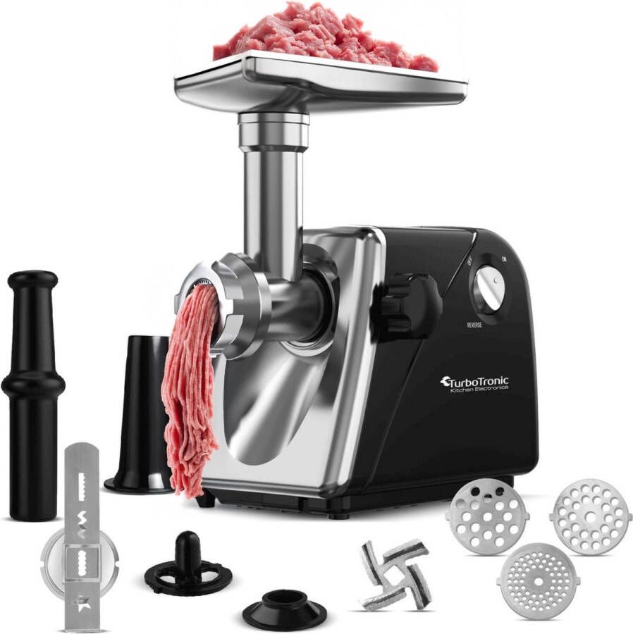 TurboTronic MG20 Elektrische Vleesmolen Gehaktmolen 2000W Zwart Chroom