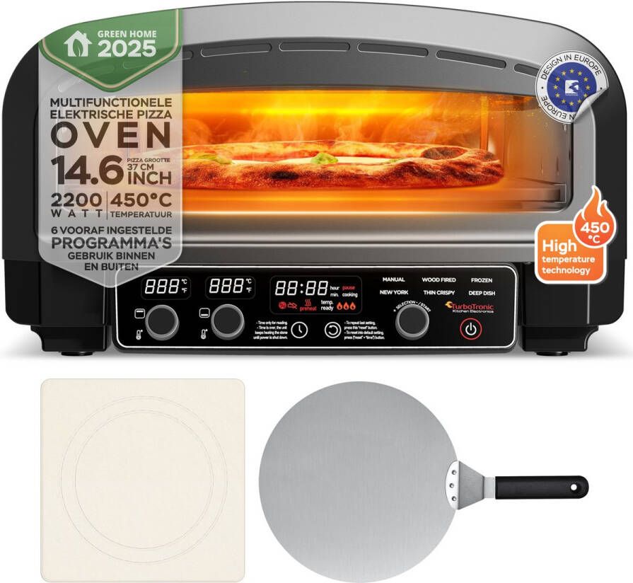 TurboTronic PO14 Elektrische Pizza Oven – Slimme Pizzaoven tot 400 °C – Zwart